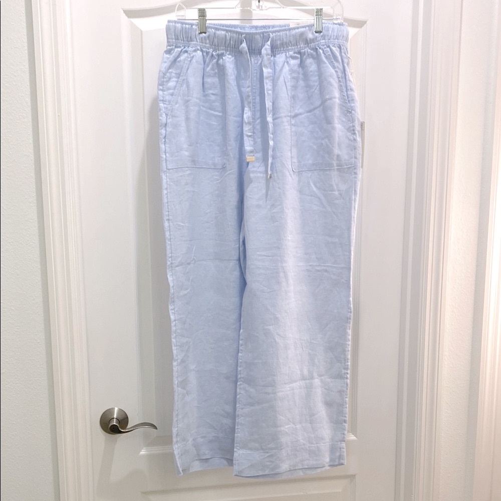 Joie light Blue Women’s Linen Drawstring Pants high rise wide leg large NWT
